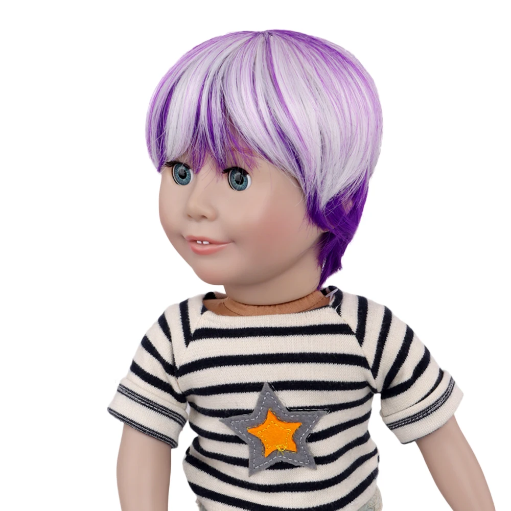 Cool Short Straight BOB White Purple Blended Doll Wig for 18 American Dolls with 10-11 Head